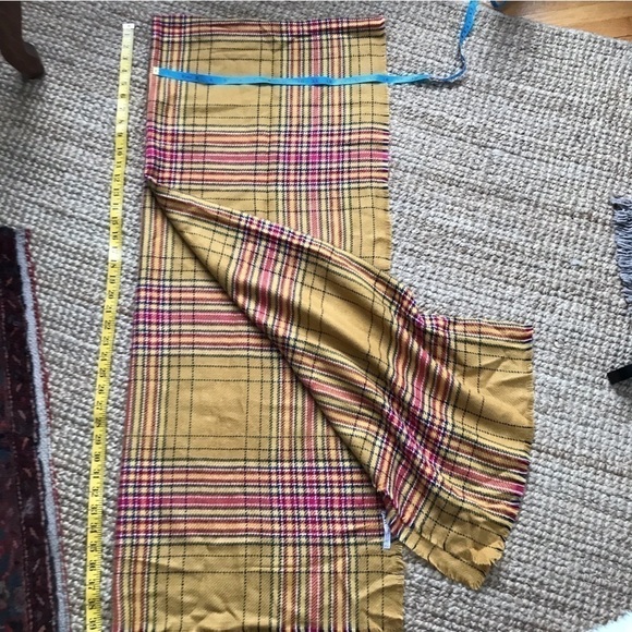 Zara large knitted winter scarf with graphic. Mustard and red tartan plaid. - Picture 5 of 7
